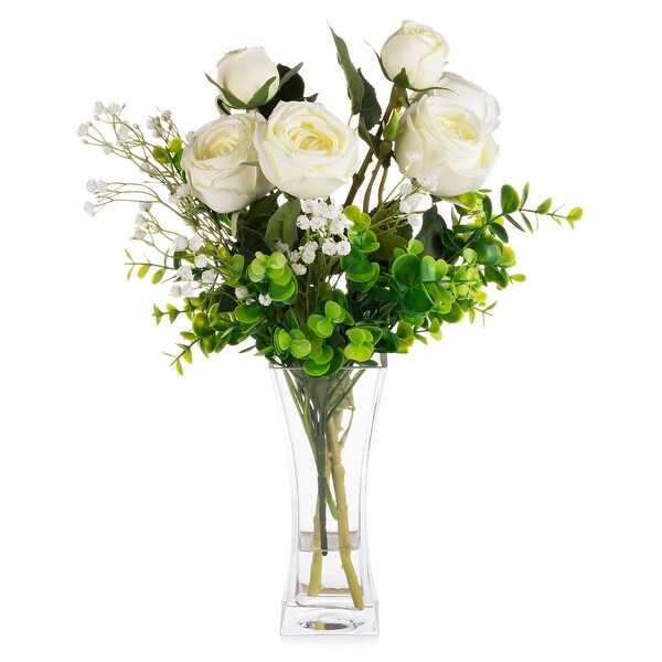 Mixed Artificial Rose Floral Arrangements in Vase Table Centerpieces for Dining Room Decoration