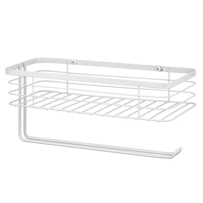 mDesign Metal Wall Mount Paper Towel Holder and Spice Rack Shelf