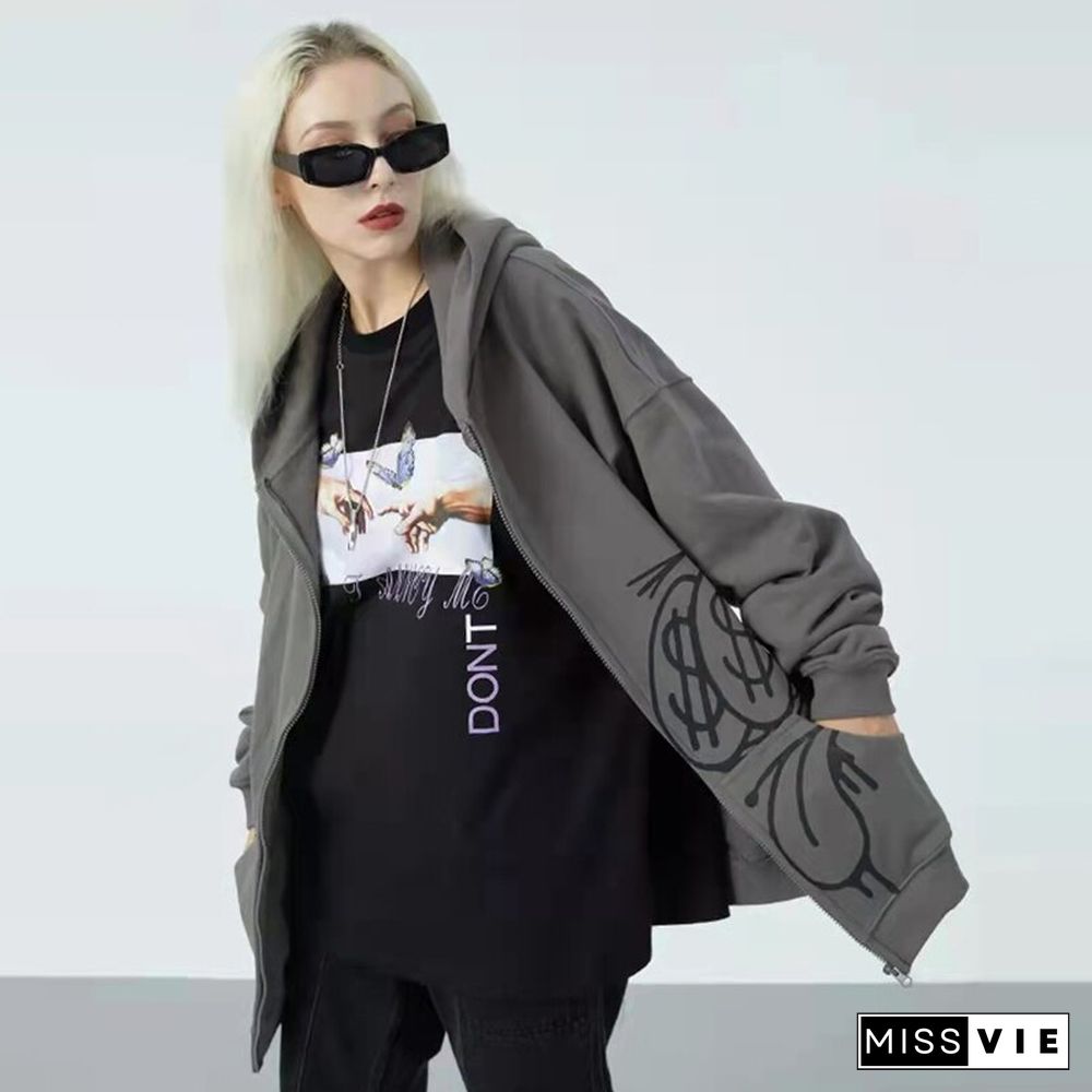 Autumn Gothic Vintage Print Hoodie Women Long Sleeve Lady Jacket Loose Casual Tracksuit Streetwear Hip Hop Mujer Coat New