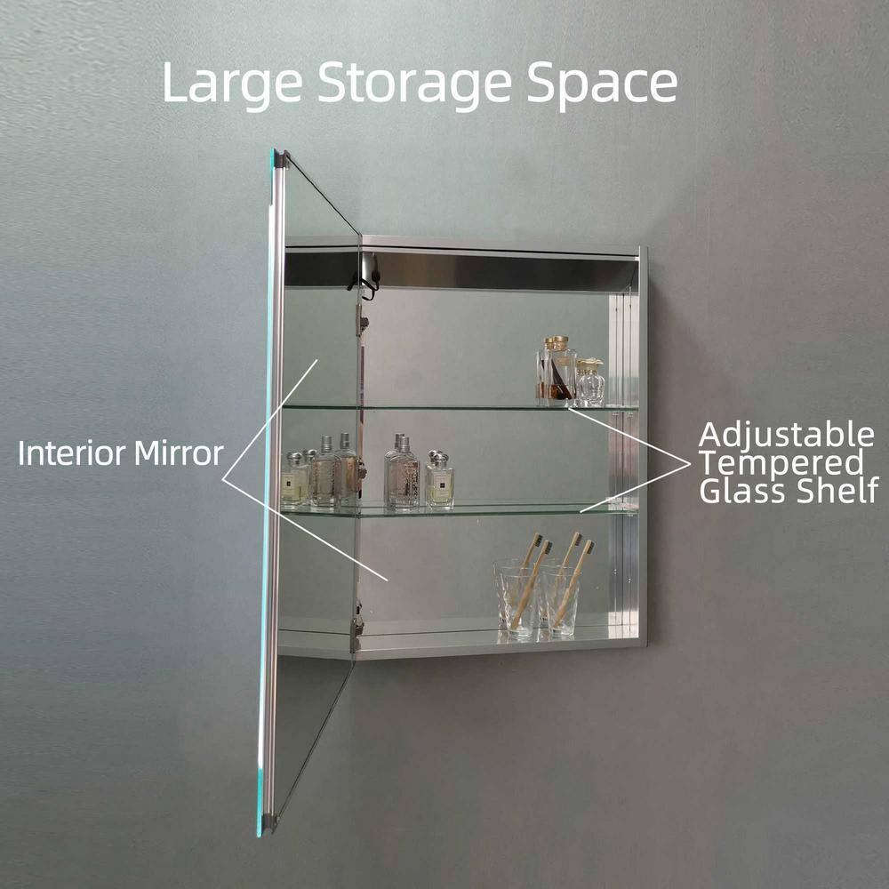 Erie 24 in. W x 26 in. H Rectangular Silver Aluminum Recessed Surface Mount LED Medicine Cabinet with Mirror VYY-AC28-24