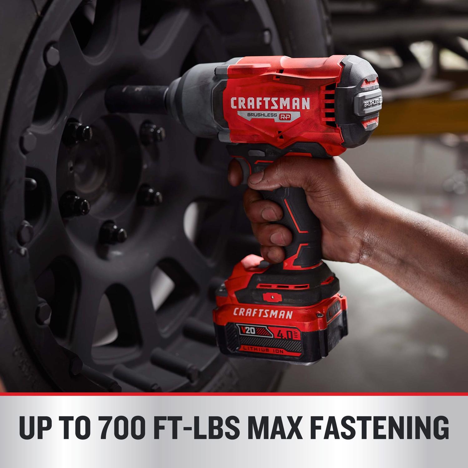 Craftsman 20 V 1/2 in. Cordless Brushless Impact Wrench w/Hog Ring Kit (Battery \u0026 Charger)