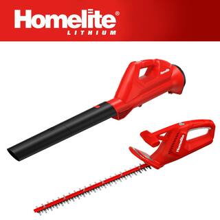 Homelite 12V Lithium 90 MPH 160 CFM Cordless Blower and Cordless Hedge Trimmer with 2.5 Ah Internal Batteries and 2 Chargers HOMBL10-HDG