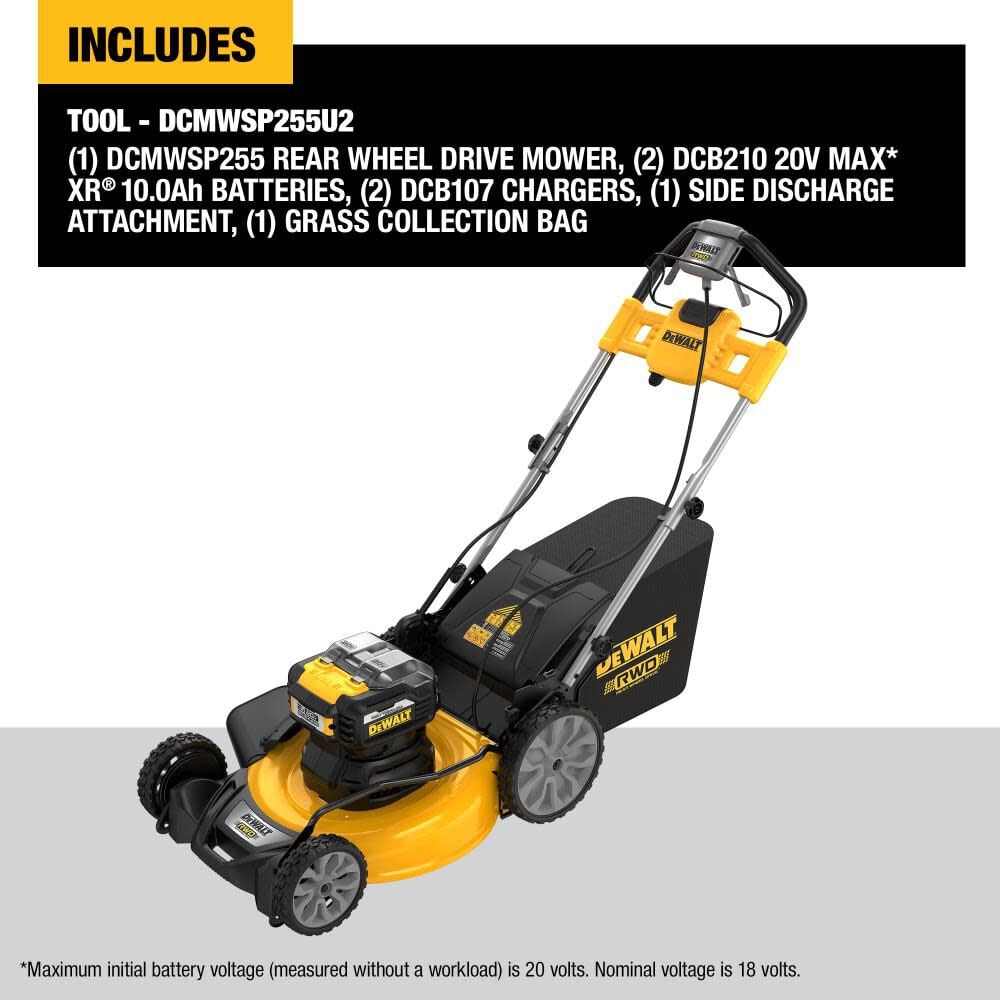 DEWALT 2X20V MAX XR Lawn Mower Brushless Cordless 21 1/2" Rear Wheel Drive Self Propelled Kit DCMWSP255U2 from DEWALT