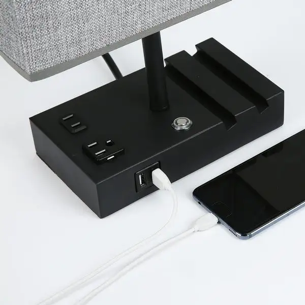 17 inch Grey Table Lamp with USB Port and Charging Dock - 17inch