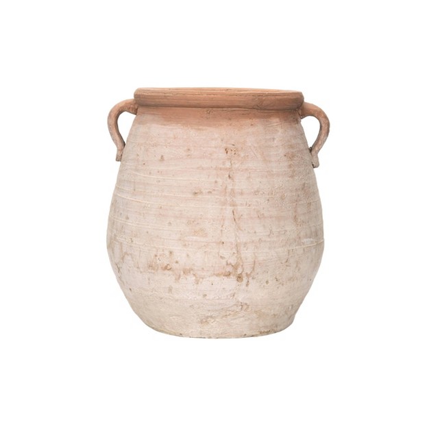 X 13 quot Whitewashed Terracotta Urn Jar Orange Storied Home