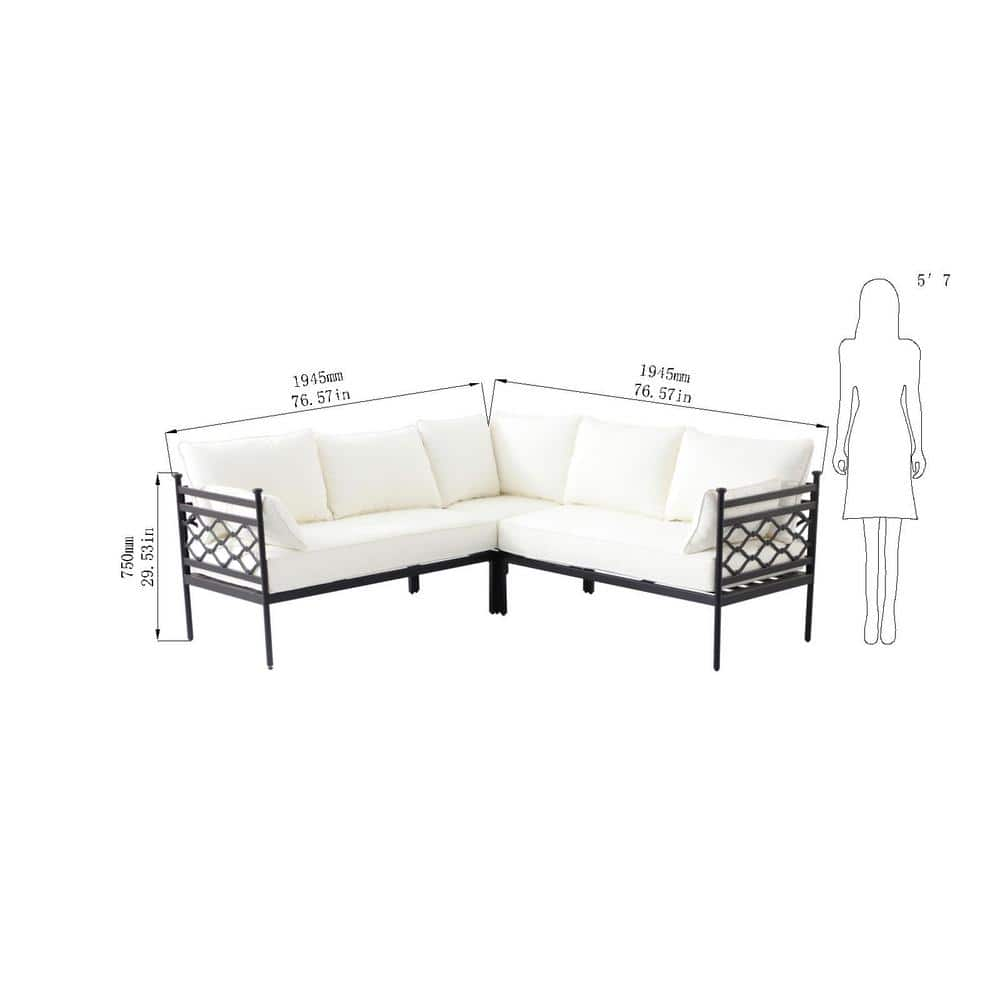 Home Decorators Collection Wakefield 3-Piece Aluminum Outdoor Sectional Set with Natural White Cushions FZA71024C-STA3