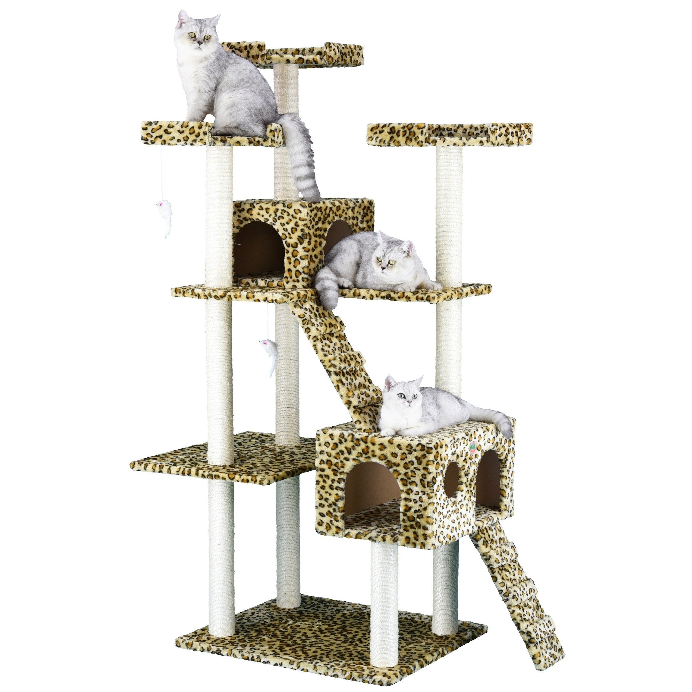 Go Pet Club 72-in Cat Tree and Condo Scratching Post Tower， Brown