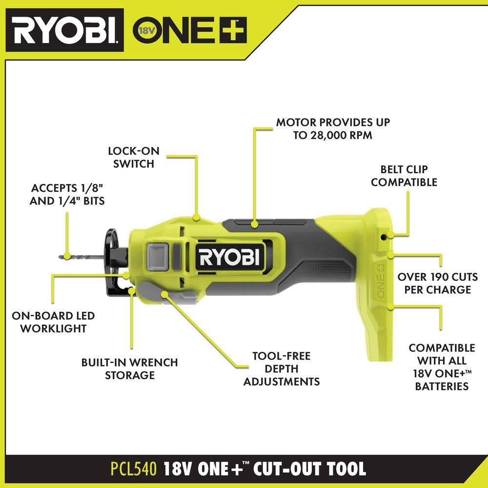 RYOBI ONE+ 18V Cut-Out Tool Kit with 1.5 Ah Battery and Charger PCL540K1