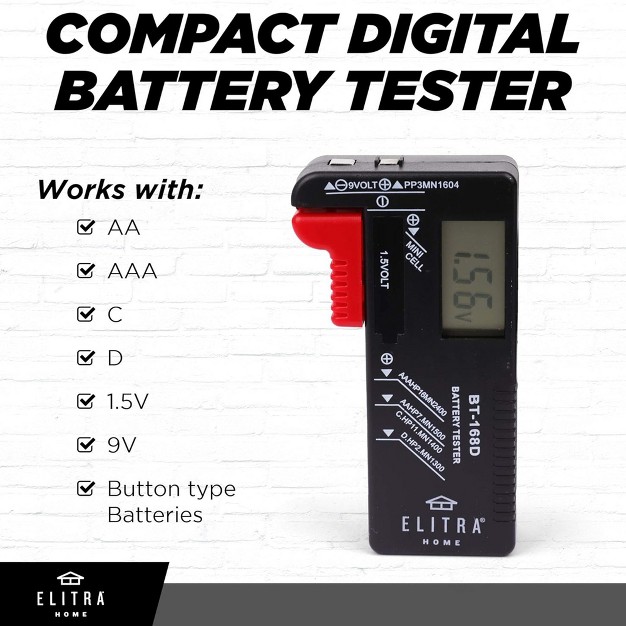 Elitra Home 150 Battery Storage Organizer Carrying Case With Lcd Battery Tester aaa Aa C D 9v amp Button Black