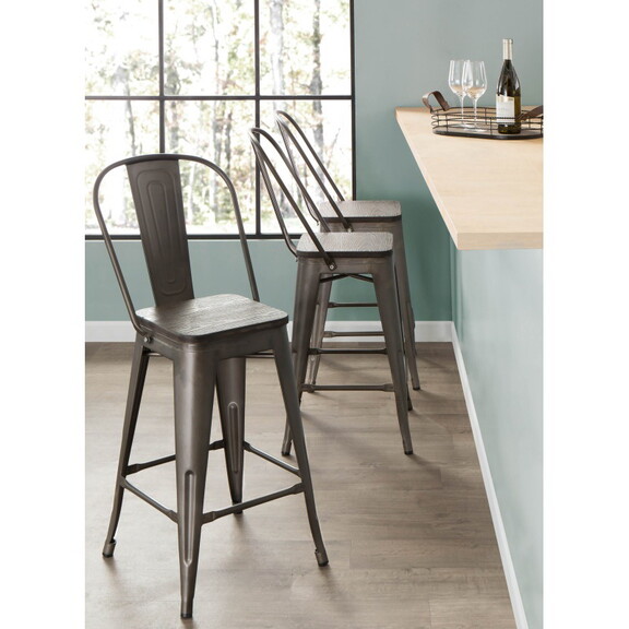 Oregon Industrial High Back Counter Stool in Antiq...