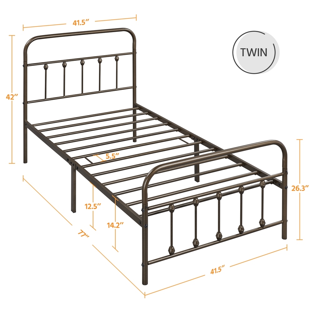 Yaheetech Classic Iron Platform Bed with High Headboard and Footboard Strong Metal Framed Bed