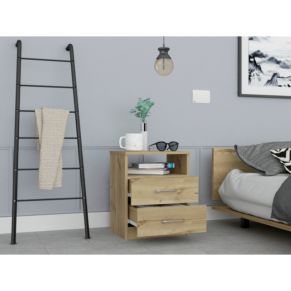 Nightstand  Superior Top  Two Drawers  One Shelf  Light Oak