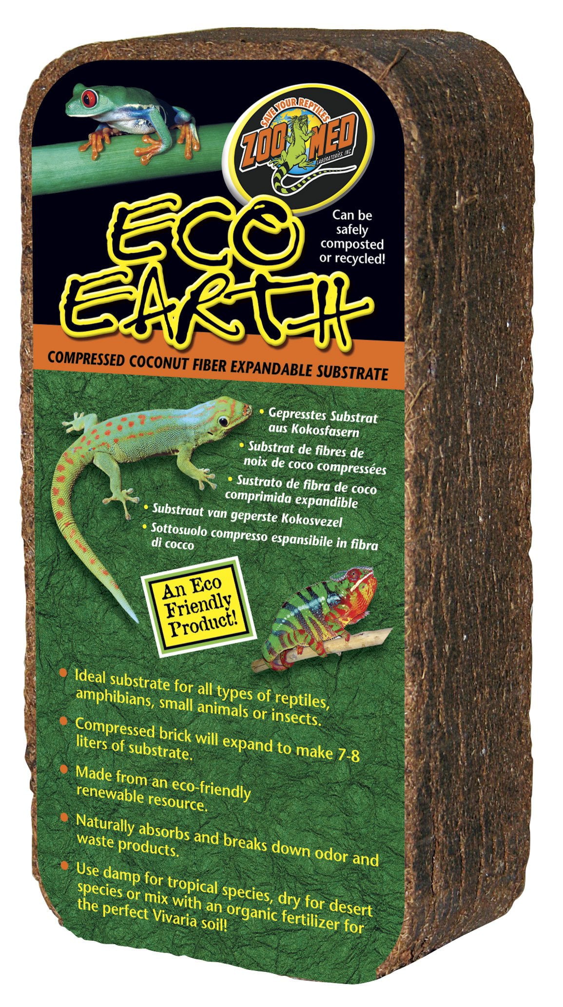 Zoo Med Eco Earth Compressed Coconut Fieber Expandable Substrate， 3 Ct