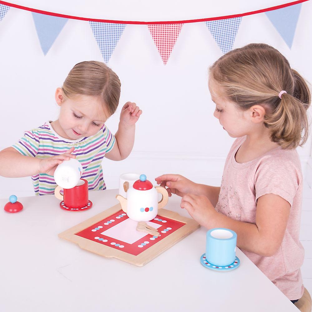 Bigjigs Toys Wooden Tea Tray Play Set Pretend Role Play Children's Picnic