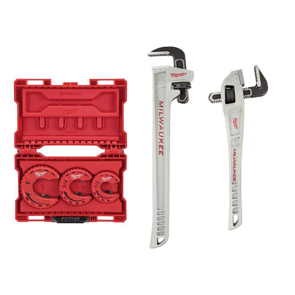 MW Close Quarters Tubing Cutter Set with 10 in. and 14 in. Aluminum Pipe Wrench (3-Piece) 48-22-4263-48-22-7213-48-22-7184