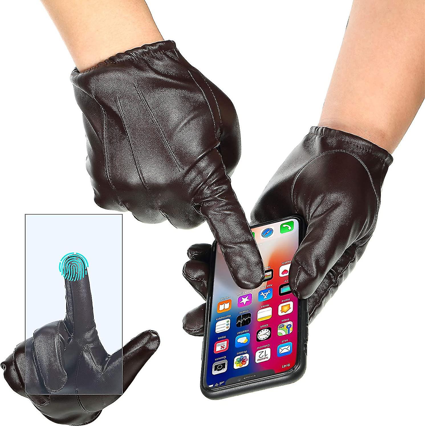 2 Pairs Faux Leather Touchscreen Motorcycle Gloves Warm Driving Gloves