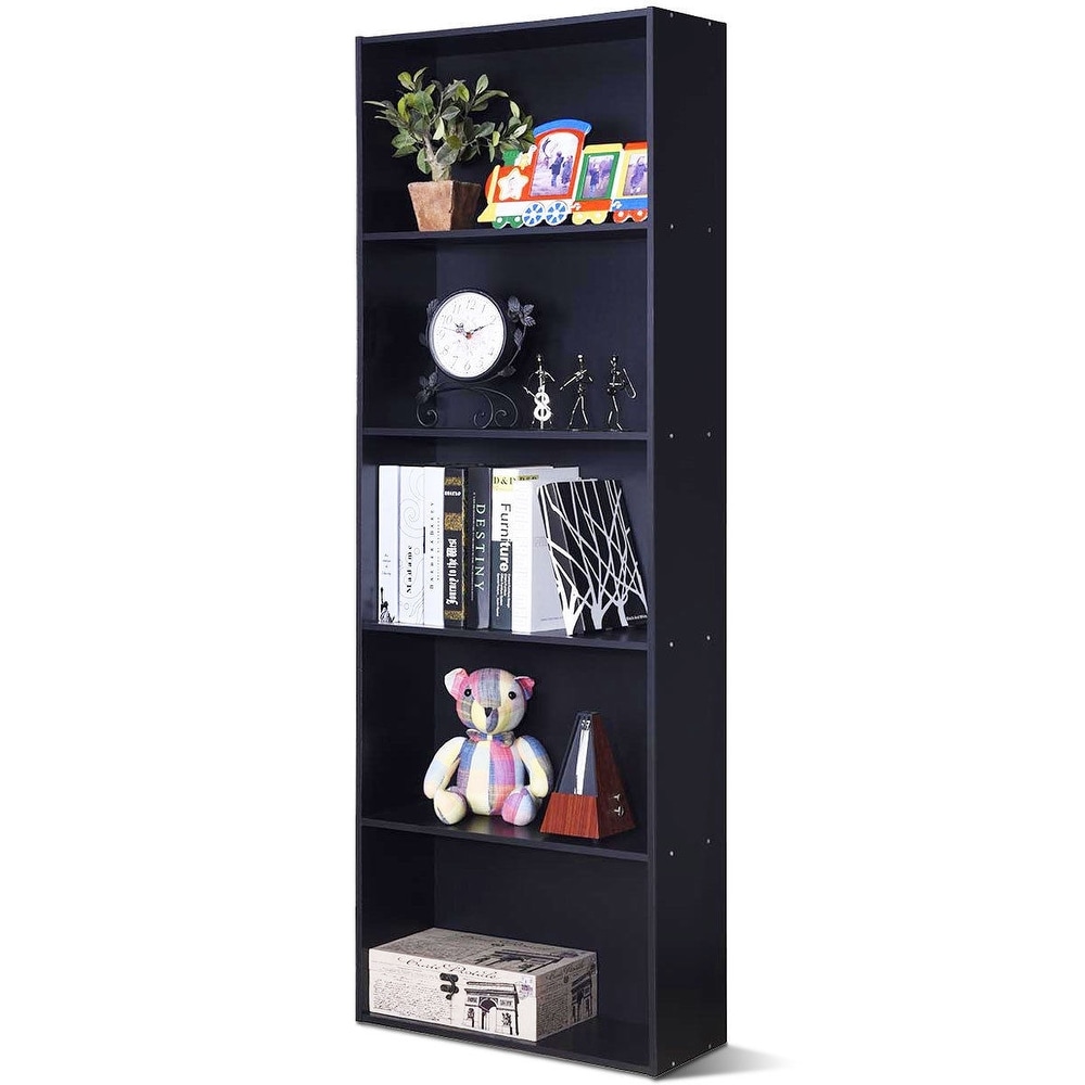 5 Shelf Storage Bookcase Modern Multi Functional Display Cabinet Furniture   Black   23.5\