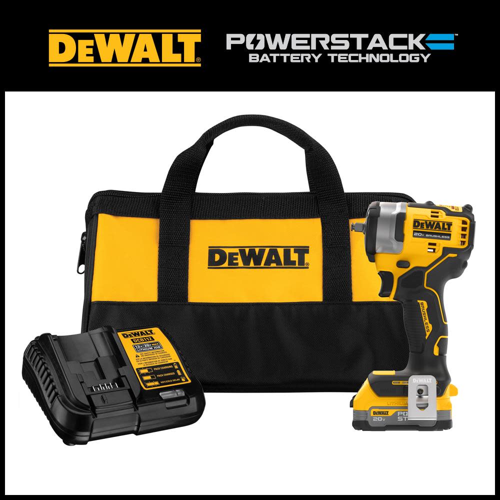 DEWALT 20V MAX 3/8 Impact Wrench with Hog Ring Anvil and POWERSTACK Compact Battery ;