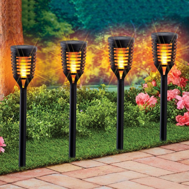 Collections Etc Outdoor Solar Flaming Garden Pathlights Set Of 4