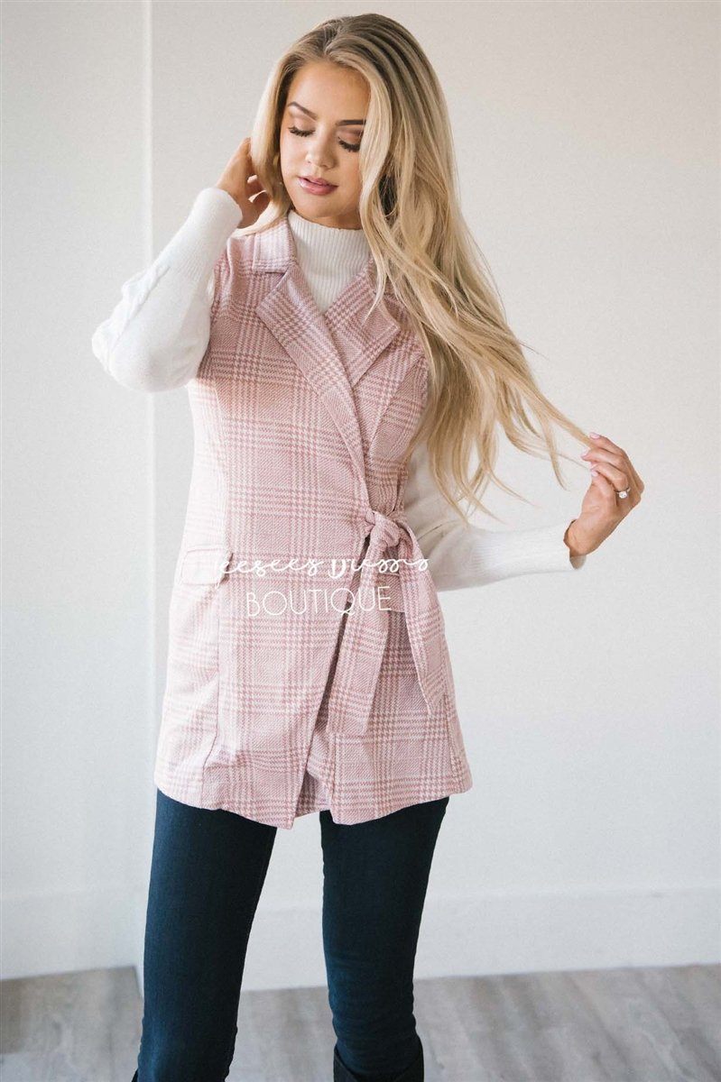 Pretty in Pink Plaid Self Tie Vest