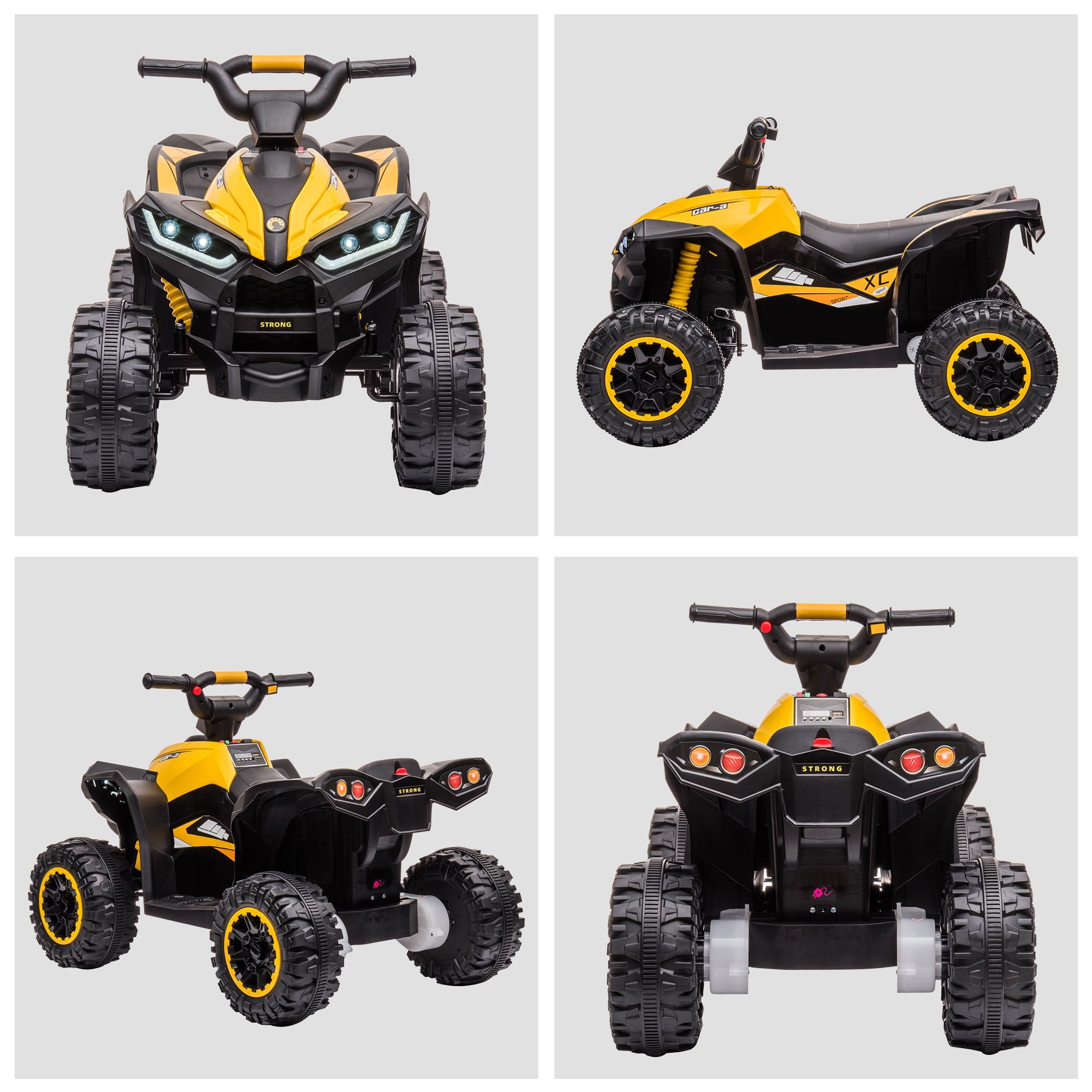 Aosom 12V Kids ATV Quad Car with Forward & Backward Function, Four Wheeler for Kids with Wear-Resistant Wheels, Music, Electric Ride-on ATV for Toddlers Ages 3-5 Years Old, Yellow