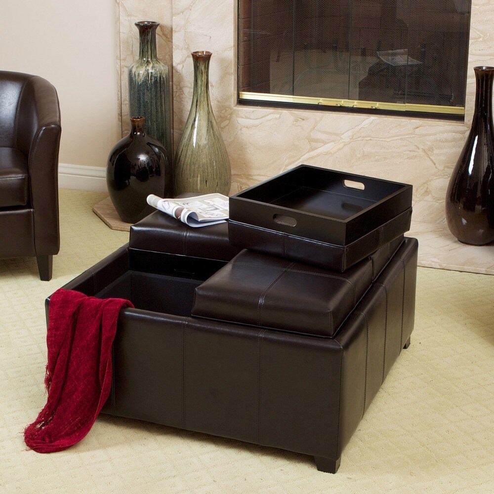 Mason Bonded Leather Espresso Tray Top Storage Ottoman by Christopher Knight Home