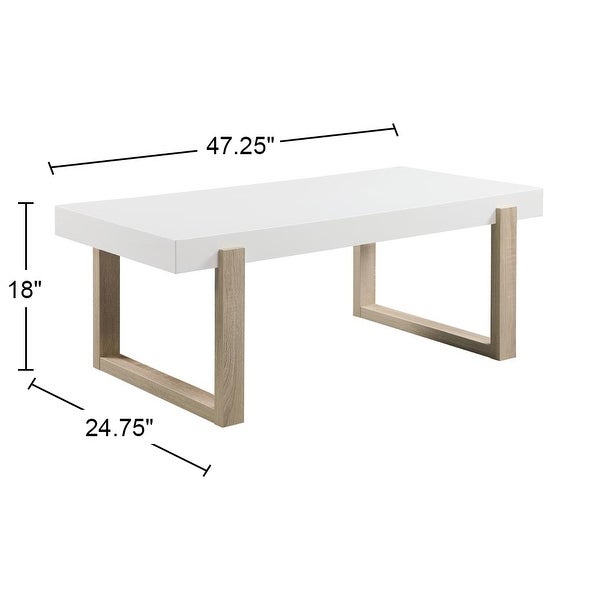 Rectangular Coffee Table with Sled Base in High Gloss White and Natural