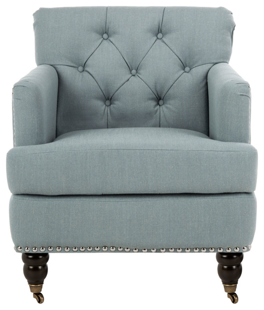 Murdock Tufted Club Chair With Brass Nail Heads Sky Blue/ Dark Brown   Traditional   Armchairs And Accent Chairs   by AED Luxury Home Decor  Houzz