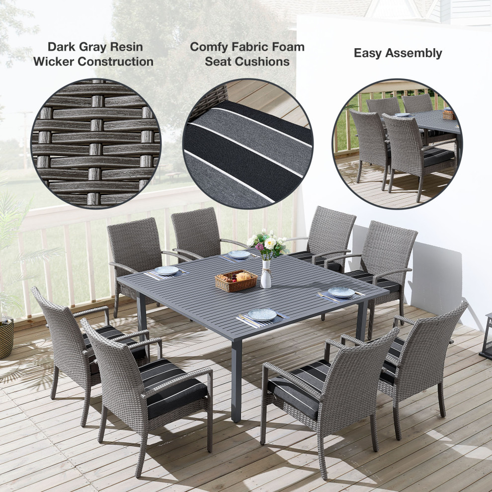 OVE Decors Monaco 9 Piece Dining Set in Dark Grey   Tropical   Outdoor Dining Sets   by OVE Decors  Houzz