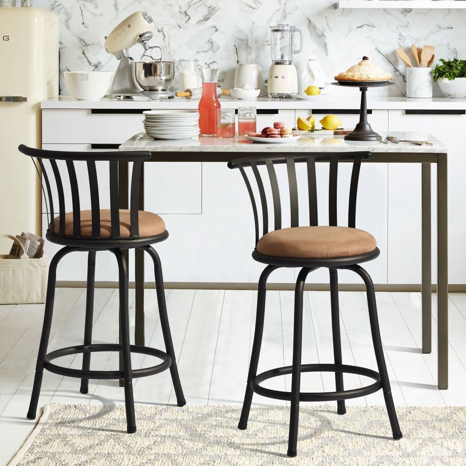 Swivel Counter Height Brown Bar Stools， Set of 2