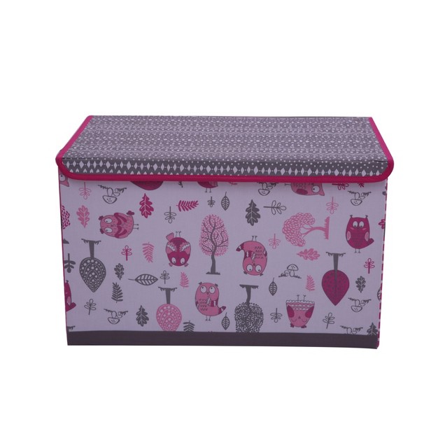 Bacati Owls Pink gray Girls Cotton Storage Toy Chest