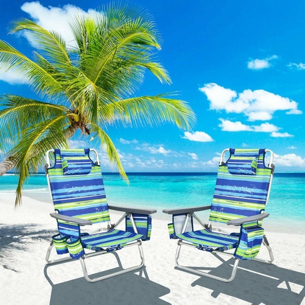 4-Pack 5-Position Outdoor Folding Backpack Beach Reclining Chair with Pillow - 23.5