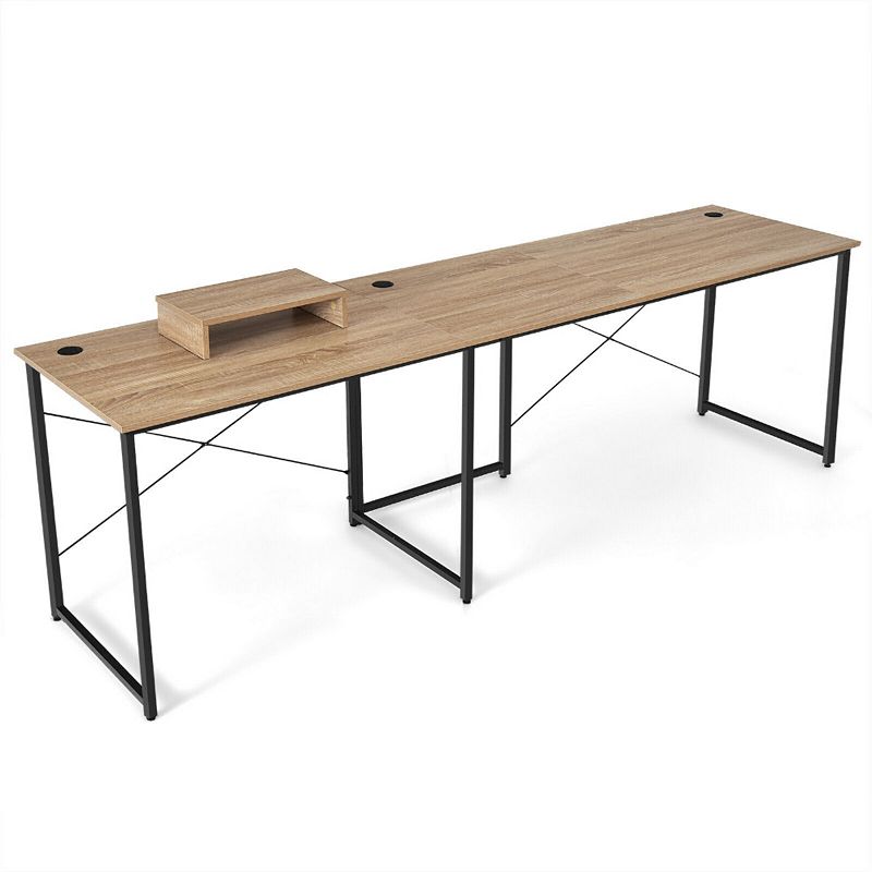 2-Person L-Shaped Long Reversible Computer Desk with Monitor Stand