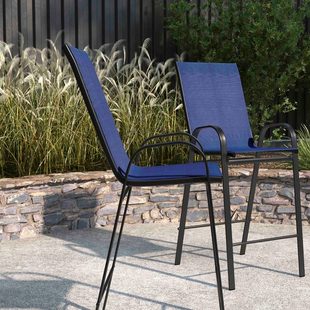 Merrick Lane Set Of 2 Manado Series Metal Bar Height Patio Chairs With Navy Flex Comfort Material