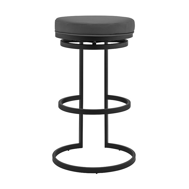 Vander 26 Gray Faux Leather and Black Metal Swivel Bar Stool