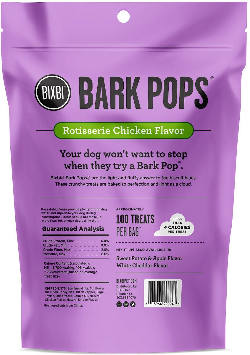 BIXBI Bark Pops Rotisserie Chicken Flavor Light and Crunchy Dog Treats