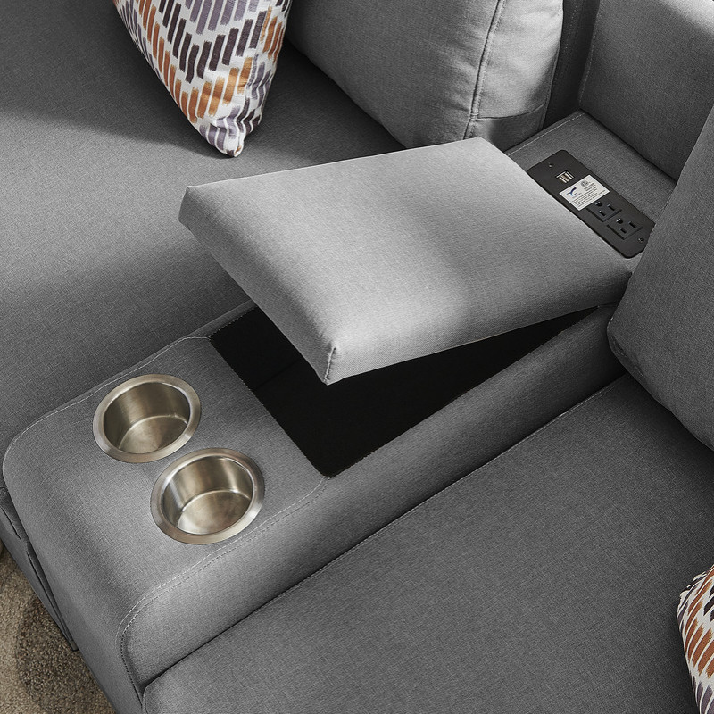 Amira Gray Fabric Reversible Sectional Sofa With Usb Console and Ottoman   Contemporary   Sectional Sofas   by Timeout PRO  Houzz