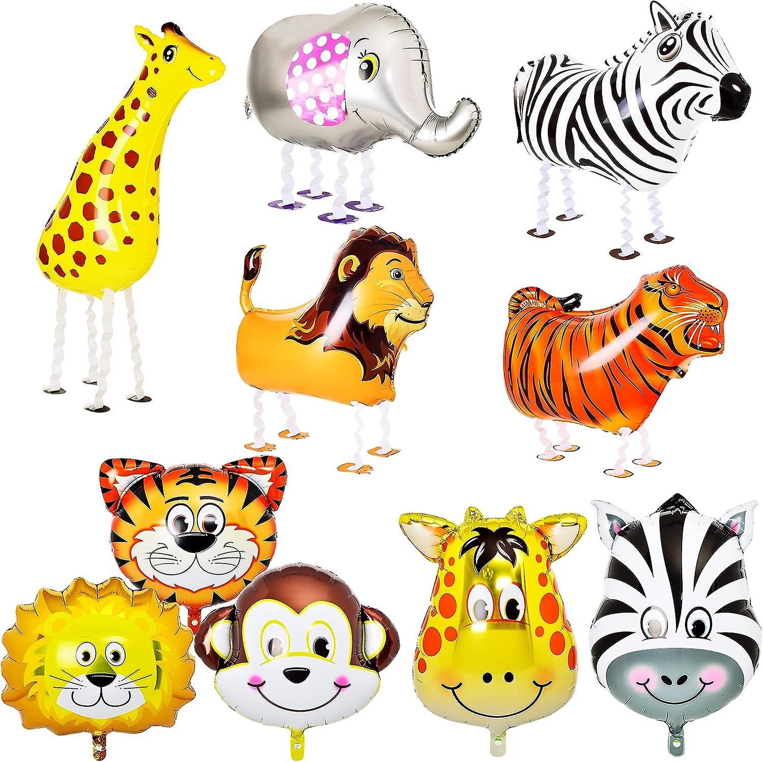 Jungle Safari Animals Balloons 10pcs Jungle Theme Party Supplies Wild One Birthday Decorations Giant Zoo Safari Animals Foil Balloons Kit Baby Shower