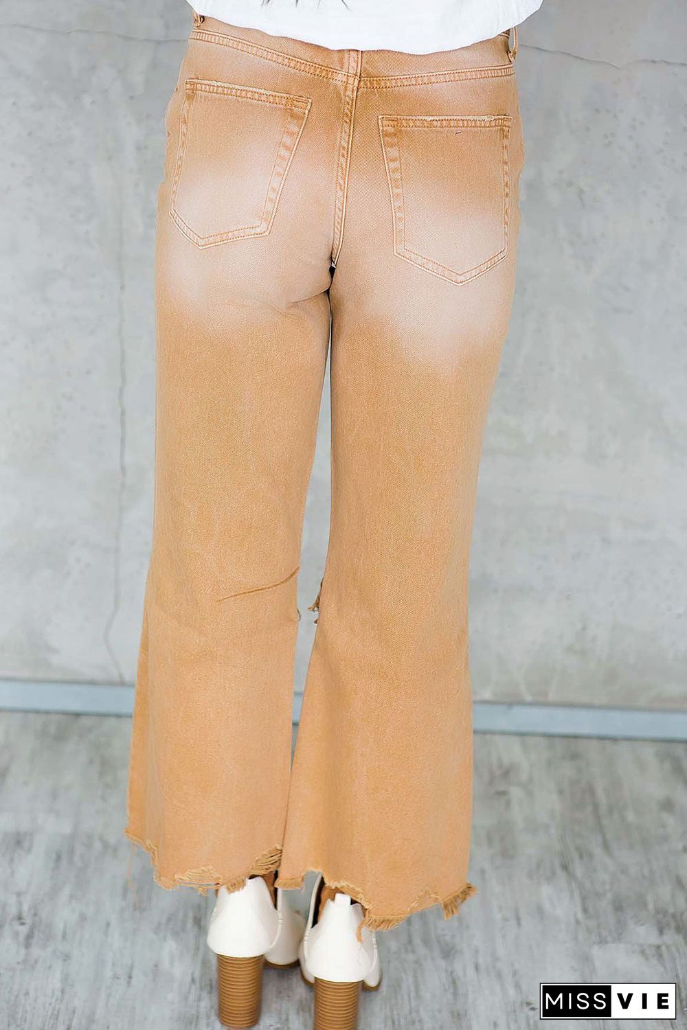 Distressed Hollow-out High Waist Cropped Flare Jeans