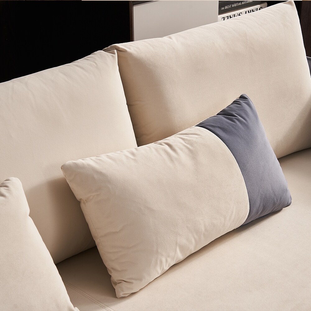 Modern Fabric 3 Seat Sofa with Two Pillows and Metal Legs