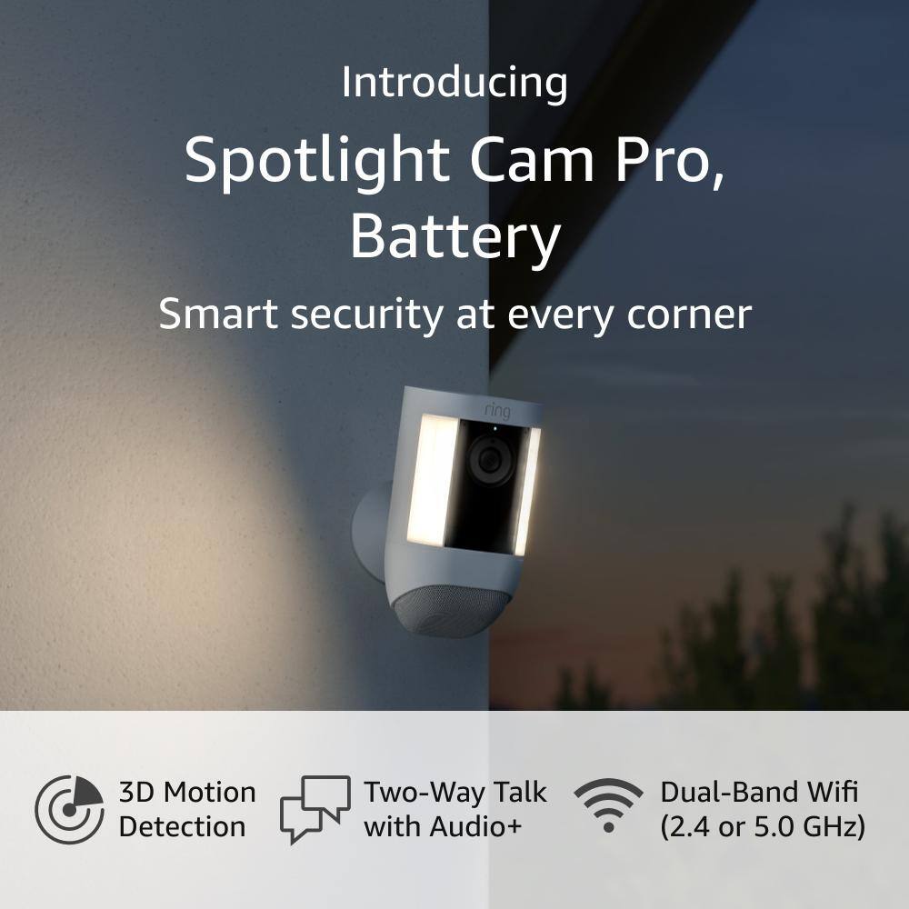 Ring Spotlight Cam Pro Battery - Smart Security Video Camera with LED Lights Dual Band Wifi 3D Motion Detection White B09DRX62ZV