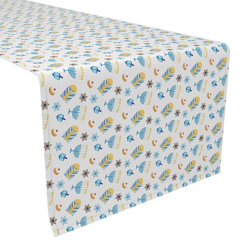 Table Runner， 100% Polyester， 12x72， Cute Menorahs and Stars