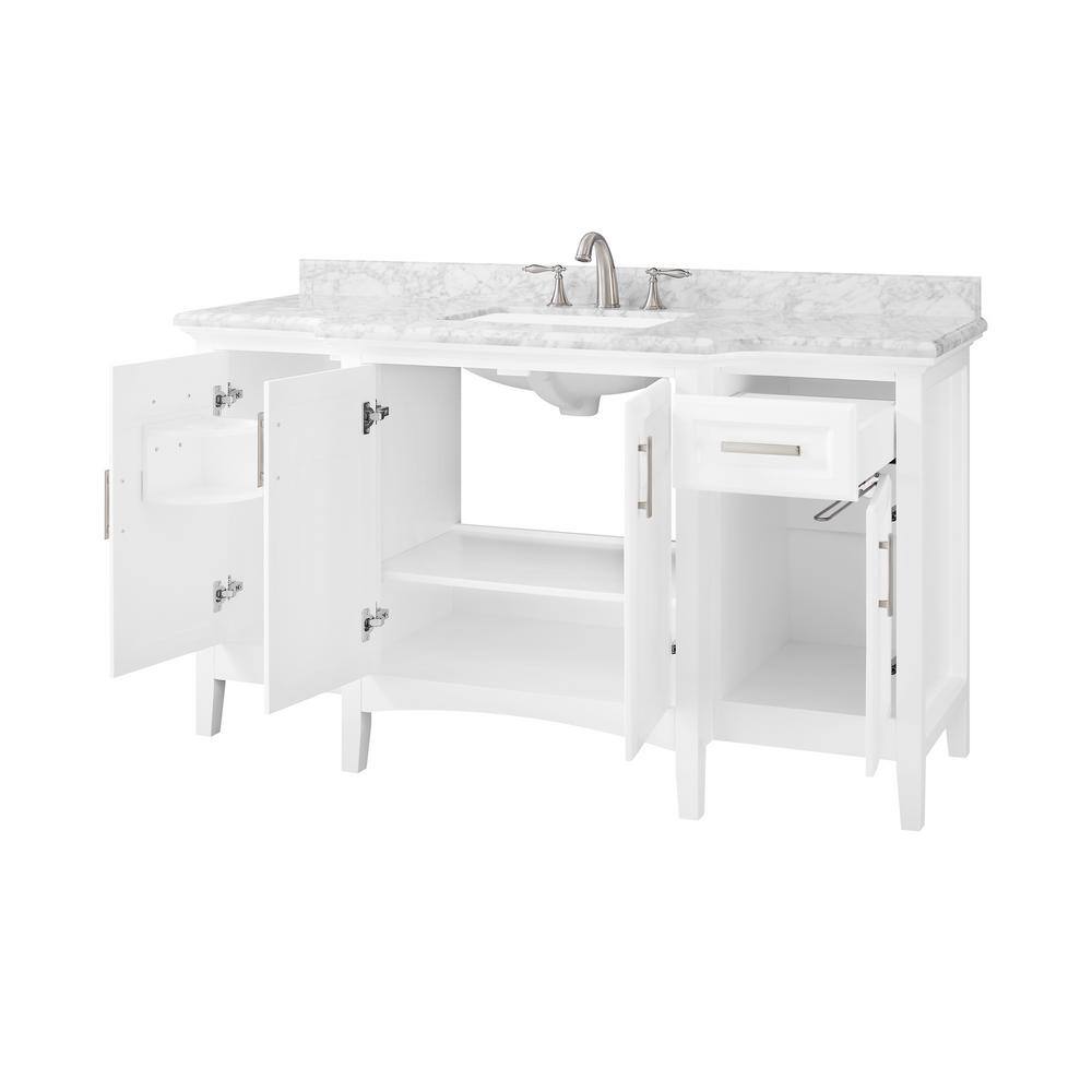 Home Decorators Collection Sassy 60 in. W x  22 in. D x 35 in. H Bath Vanity in White with Marble Vanity Top Single Sink in Carrara White BF90225