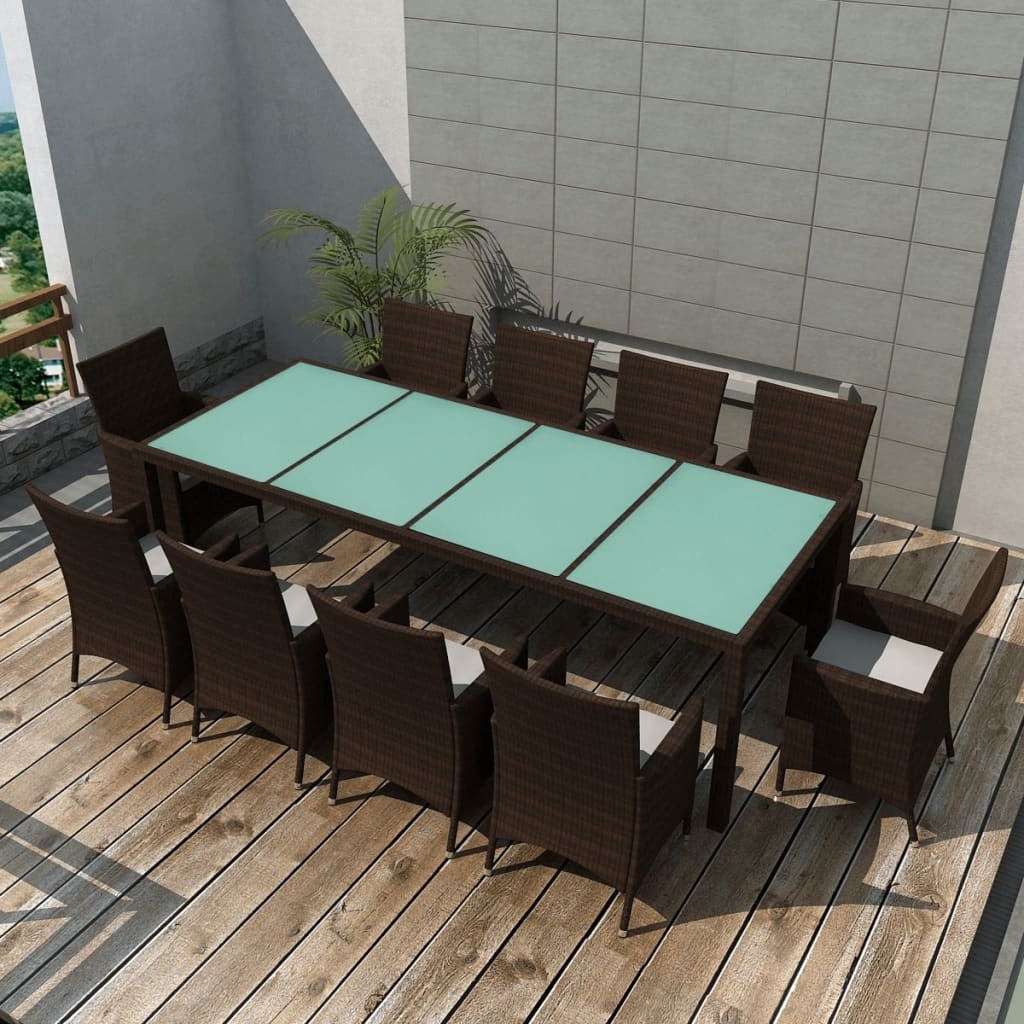 11 Piece Patio Dining Set with Cushions Poly Rattan Brown - Overstock - 37576257