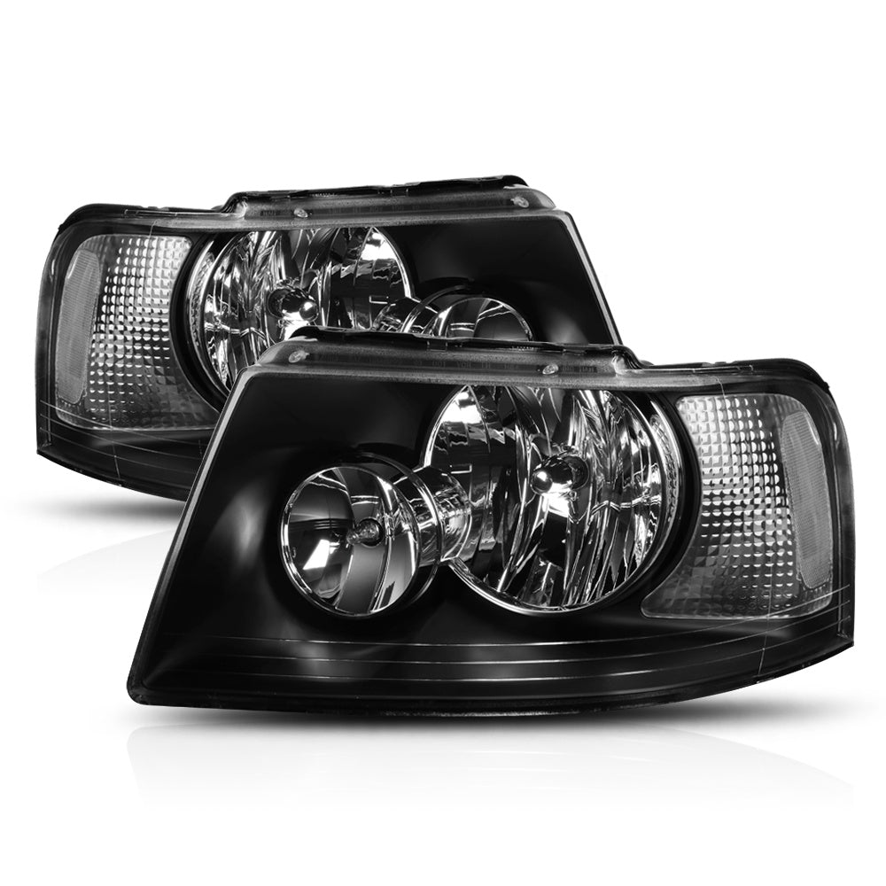 Black Housing Headlight Clear Corner Signal Reflector for 03-06 Ford Expedition 04 05