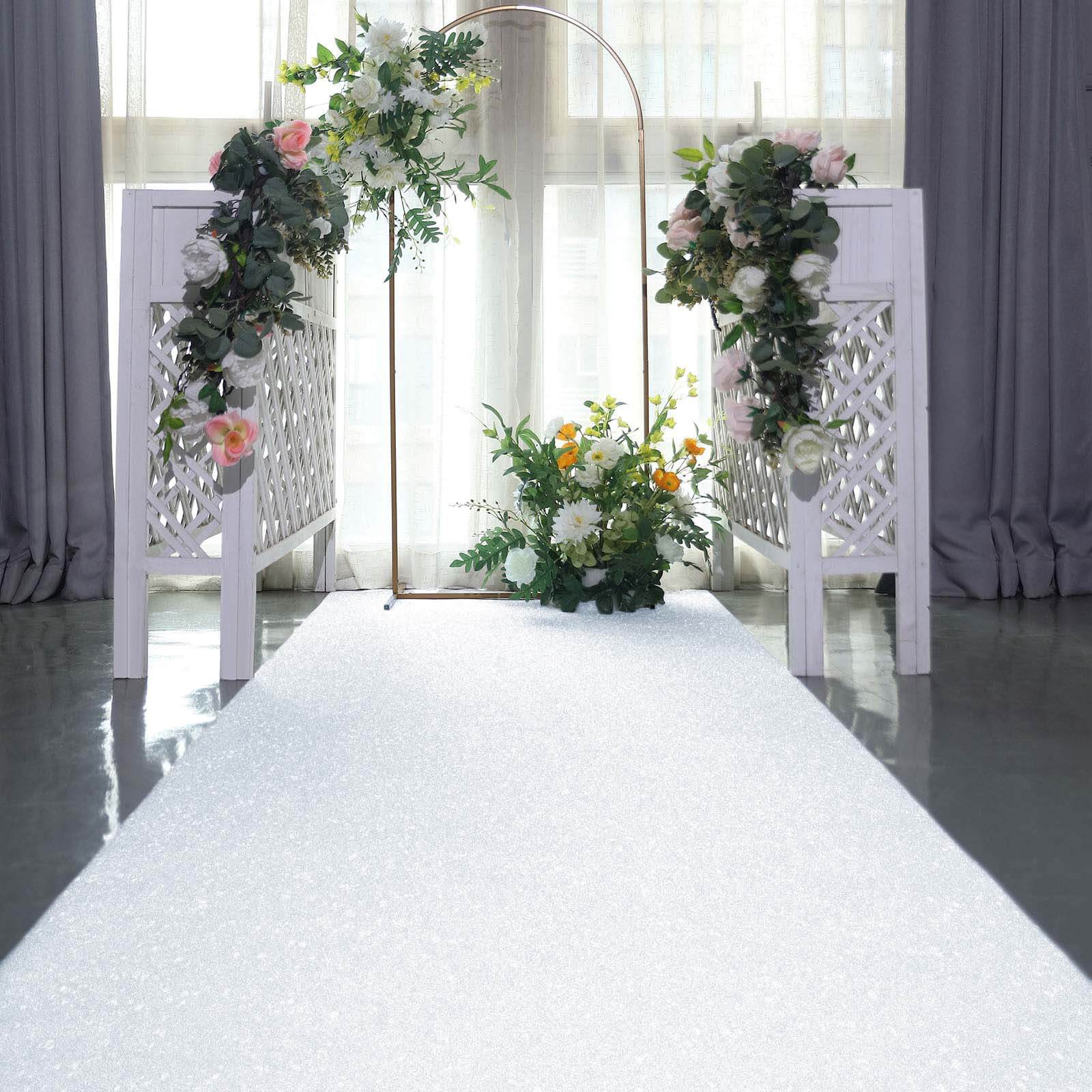 White Sparkle Glitter Wedding Aisle Runner, Non-Woven Red Carpet Runner - Prom, Hollywood, Glam Parties 3ftx50ft