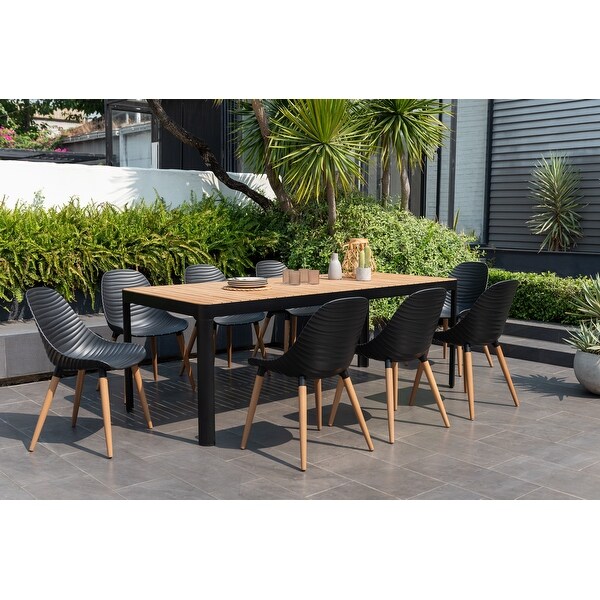 Amazonia Portalew 9pc FSC Teak and Aluminum Outdoor Patio Dining Set