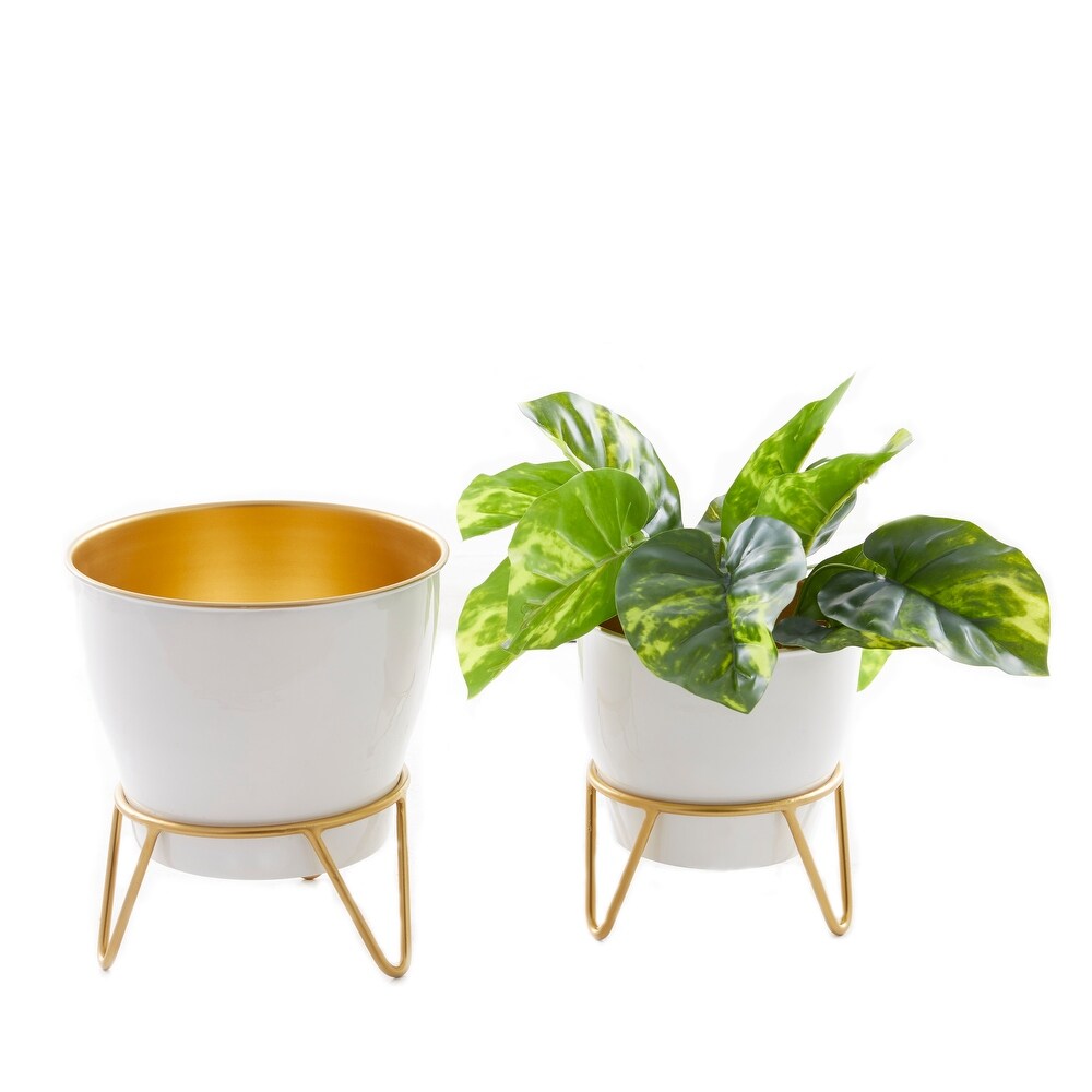 The Novogratz White Metal Planter with Removable Stand (Set of 2)   Blue  Pink  Black or White