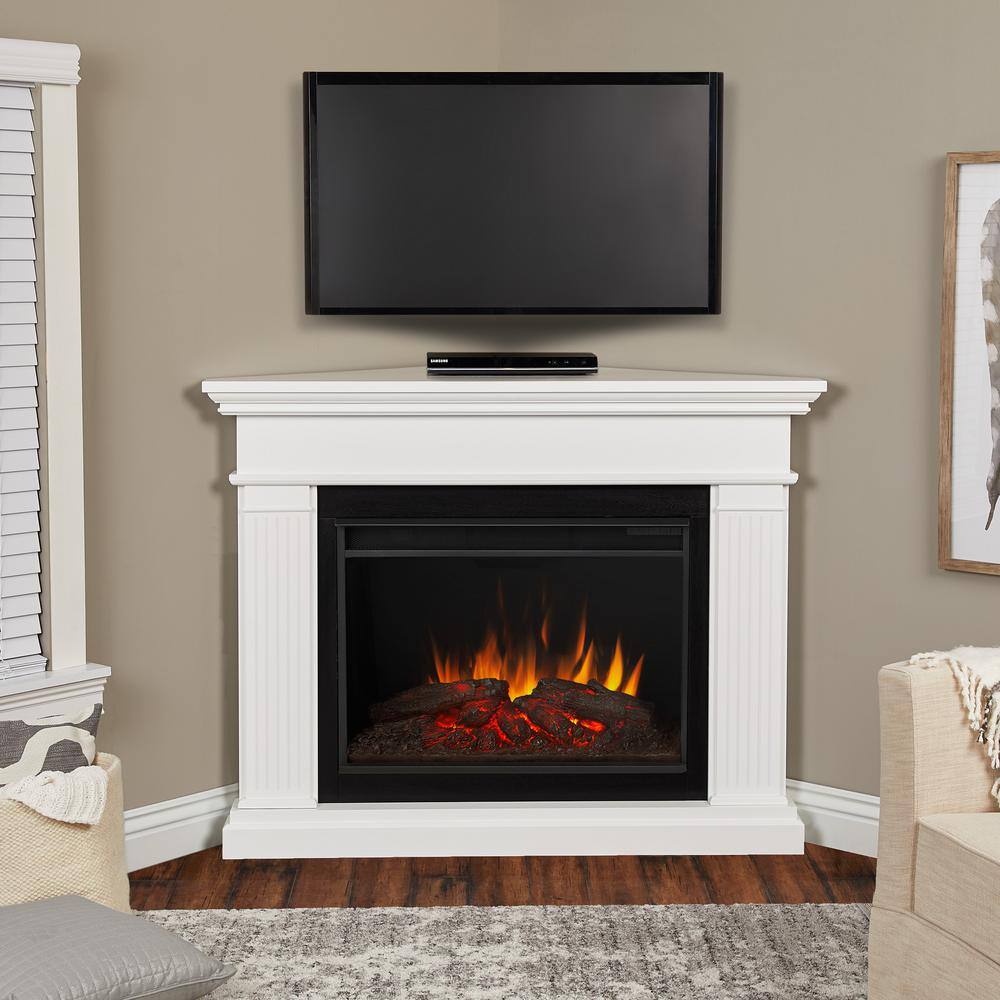 Real Flame Kennedy Grand 56 in. Corner Electric Fireplace in Dark White 8050E-W