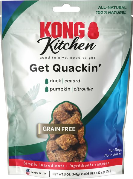 KONG Kitchen Get Quackin' Grain-Free Duck Chewy Dog Treats， 5-oz bag